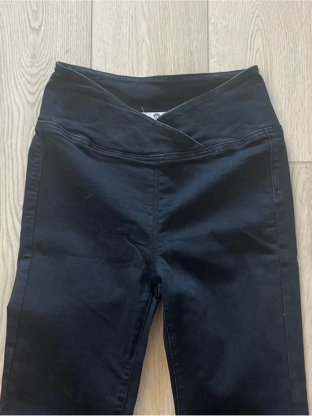 Free People We The Free Penny Pull On Flare Stretch High Rise Black Jeans SZ 27